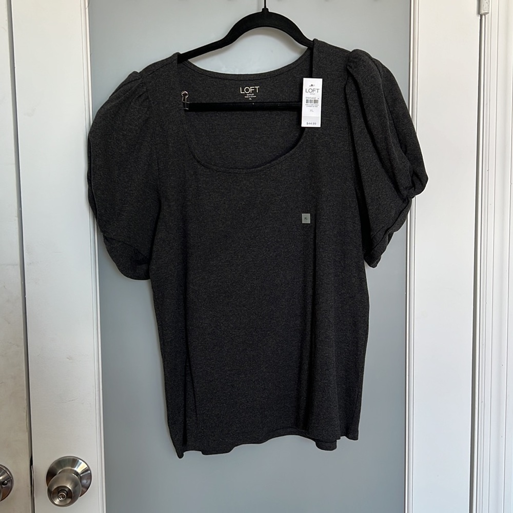 Loft - NWT - Gray Puff Sleeve Knit Sweater Blouse - size XL